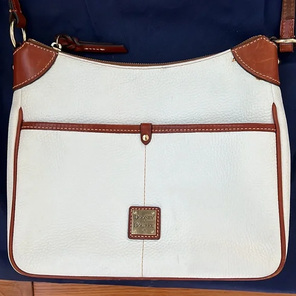 Dooney and Bourke Pebbled Grain Leather Kimberly Handbag White and Cognac - Picture 6 of 15
